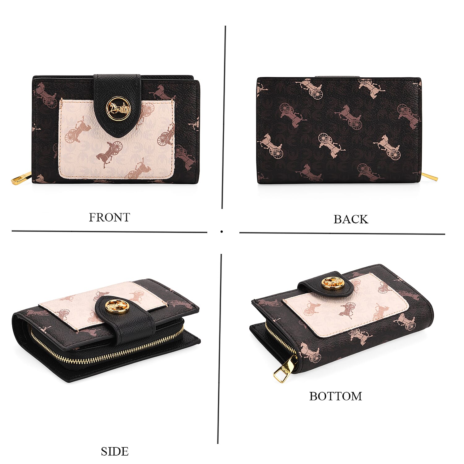 Guanchi Horse and Carriage Print Wallet - Black & Cream