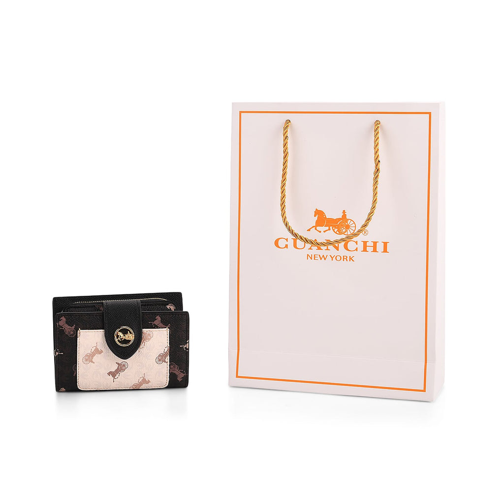 Guanchi Horse and Carriage Print Wallet - Black & Cream