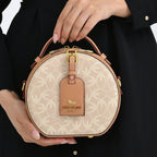 Guanchi Round Crossbody Bag with Top Handle - Ivory & Brown