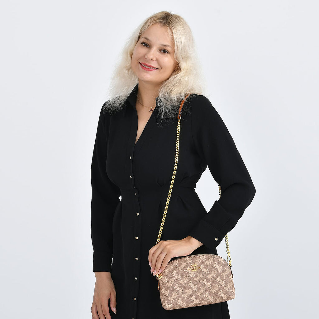 Guanchi Stylish Crossbody Bag with Shoulder Chain Strap - Brown & Beige