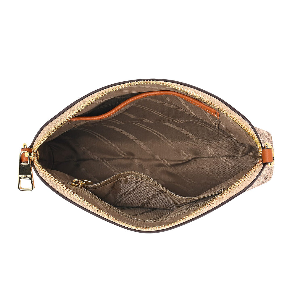 Guanchi Stylish Crossbody Bag with Shoulder Chain Strap - Brown & Beige