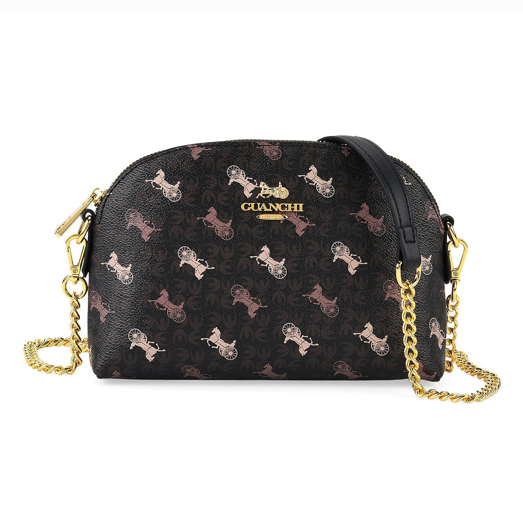 Guanchi Stylish Crossbody Bag with Shoulder Chain Strap - Dark Coffee