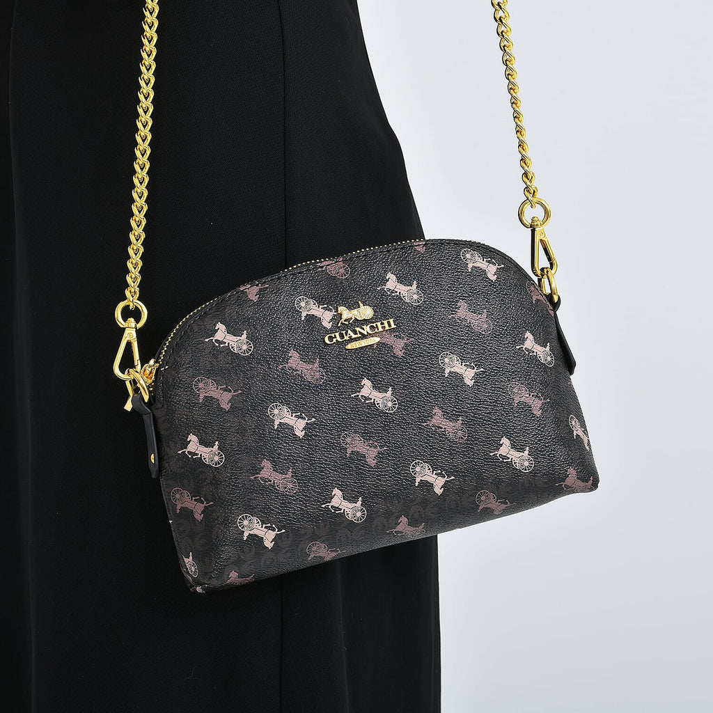 Guanchi Stylish Crossbody Bag with Shoulder Chain Strap - Dark Coffee
