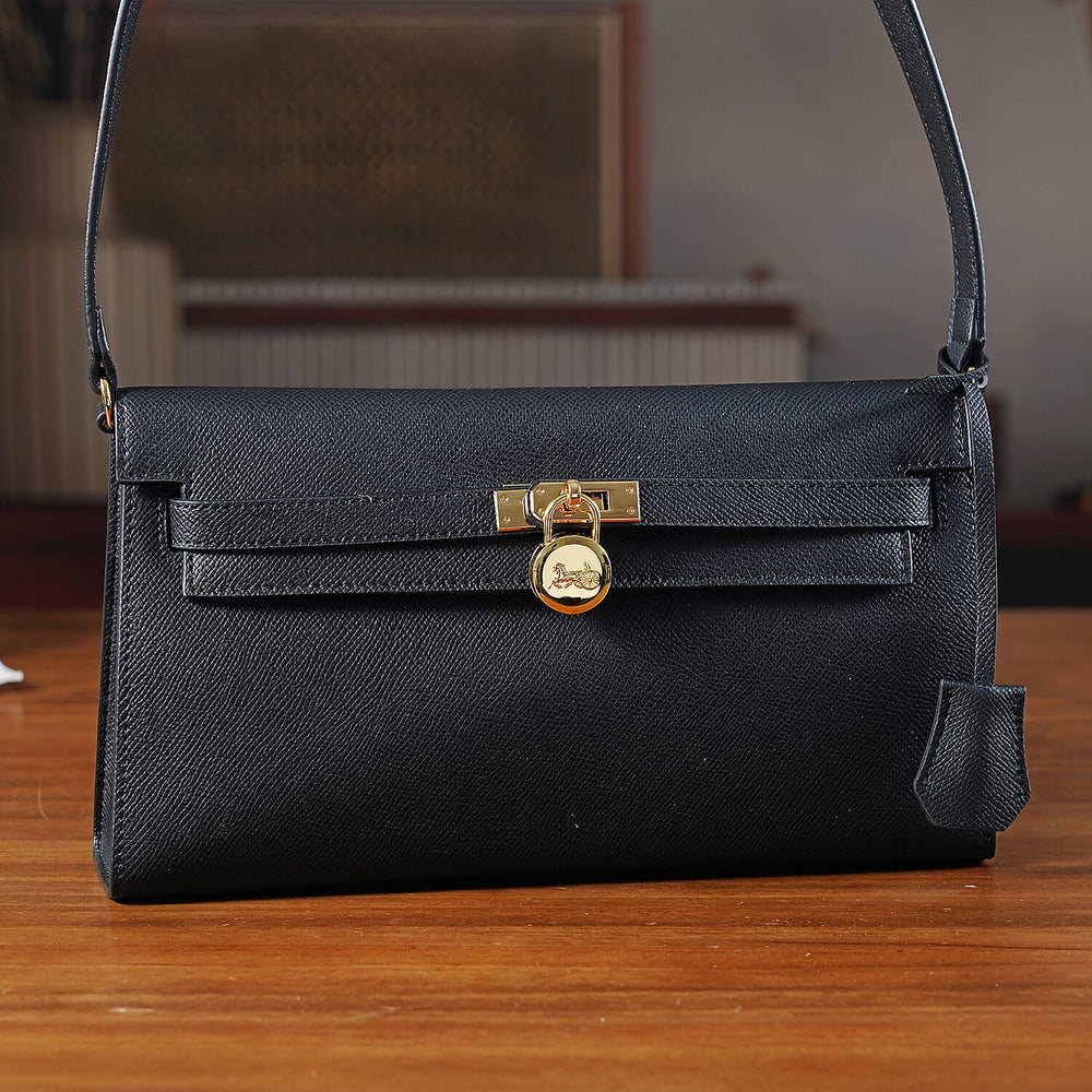 Guanchi Stylish Genuine Leather Crossbody Bag with Shoulder Strap - Black
