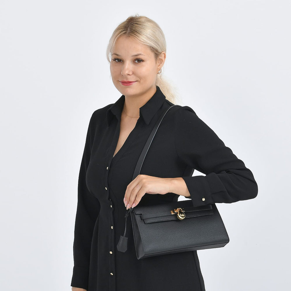 Guanchi Stylish Genuine Leather Crossbody Bag with Shoulder Strap - Black
