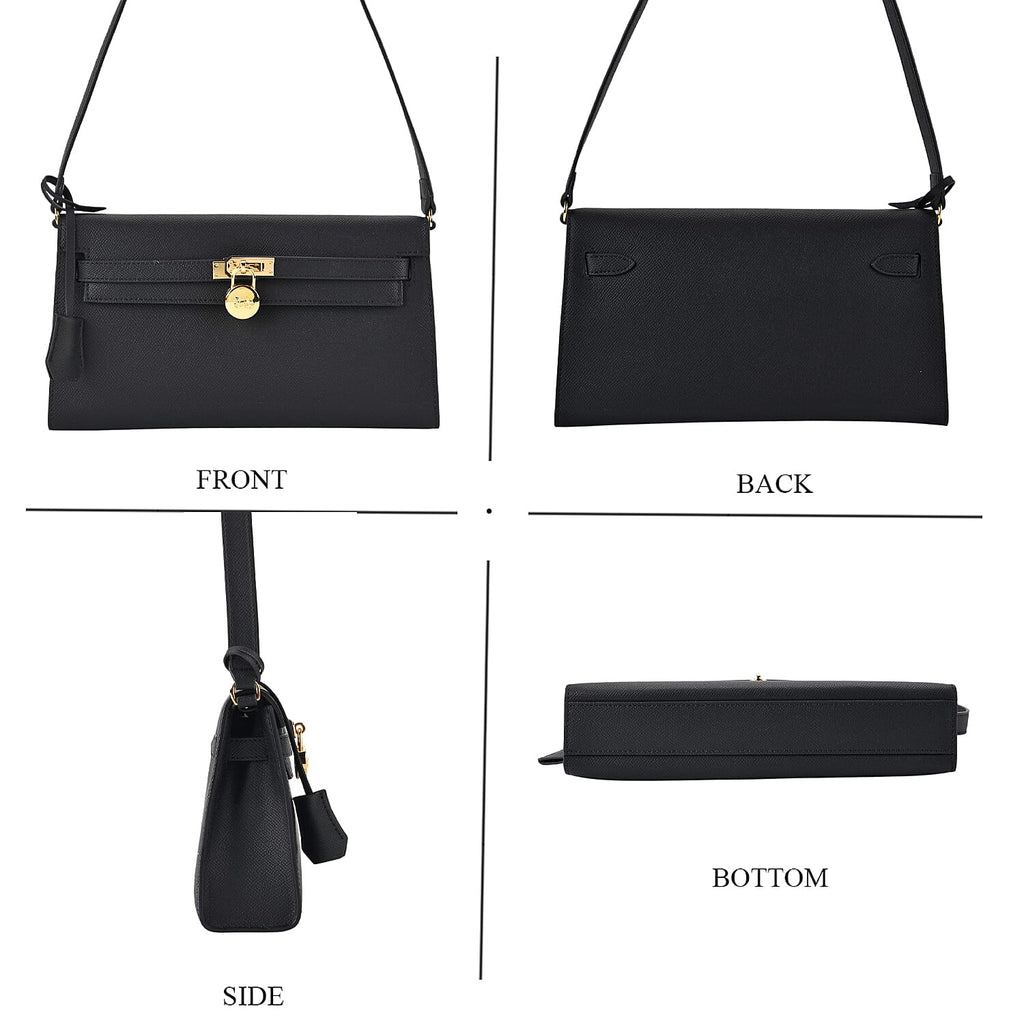 Guanchi Stylish Genuine Leather Crossbody Bag with Shoulder Strap - Black