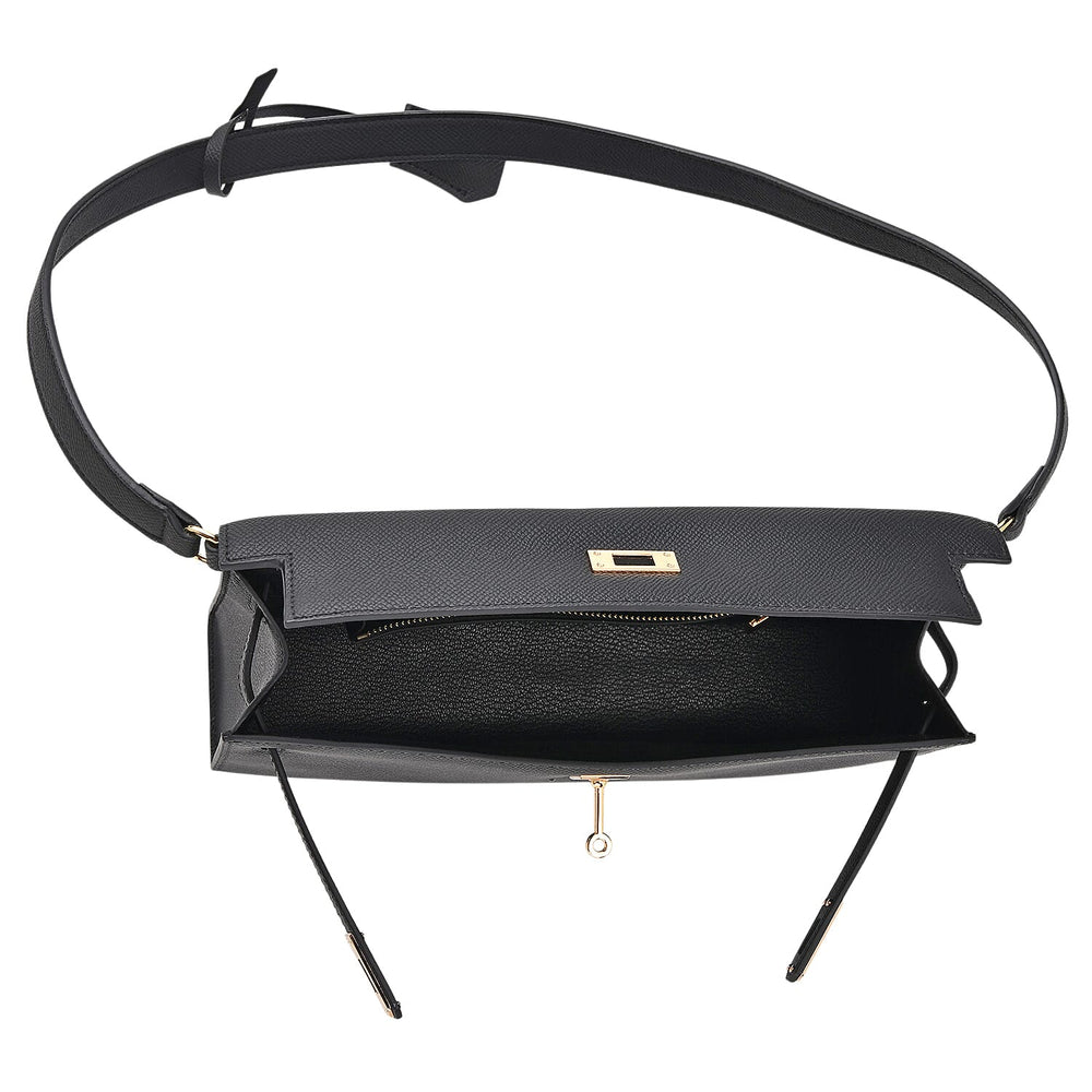 Guanchi Stylish Genuine Leather Crossbody Bag with Shoulder Strap - Black