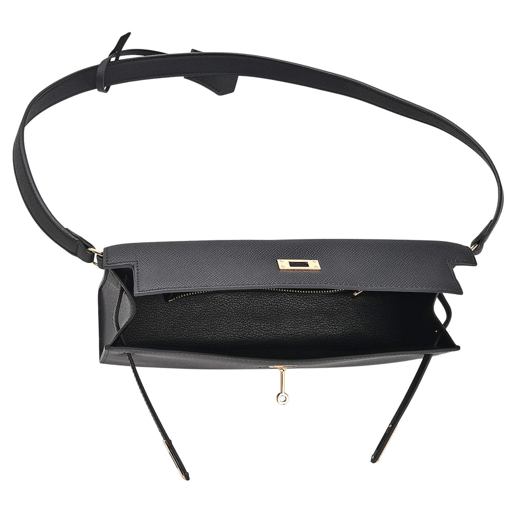 Guanchi Stylish Genuine Leather Crossbody Bag with Shoulder Strap - Black