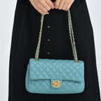 Guanchi Stylish Genuine Leather Crossbody Bag with Shoulder Chain Strap - Teal