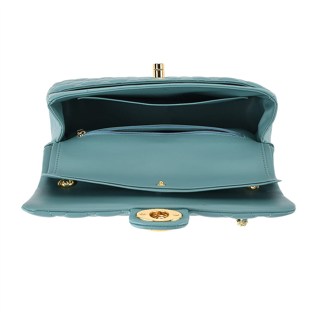 Guanchi Stylish Genuine Leather Crossbody Bag with Shoulder Chain Strap - Teal