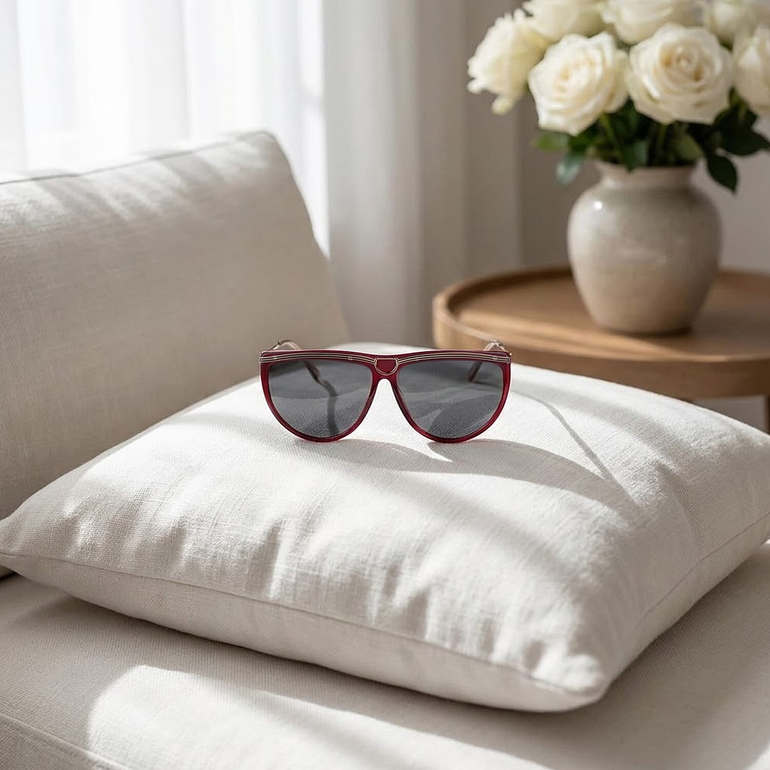 Gucci Ladies Red Rectangular Sunglasses with Gold Metal Front Design - Red
