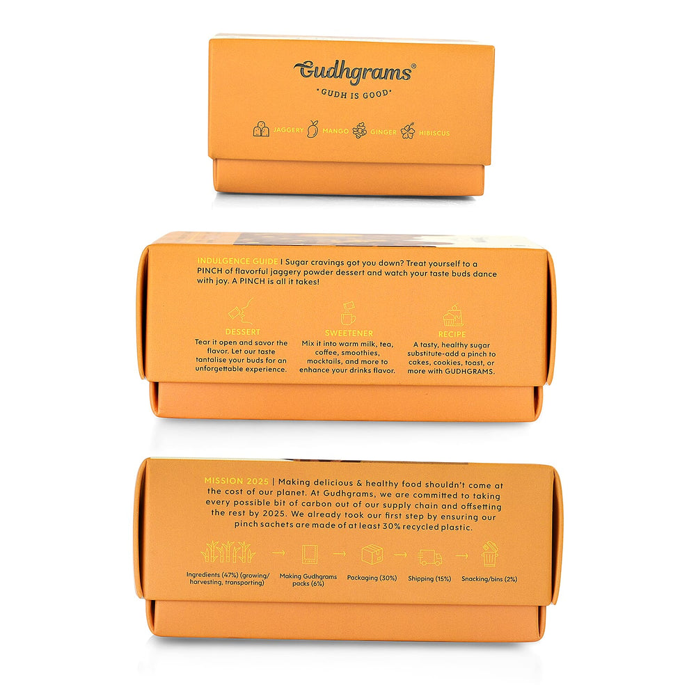 Gudhgrams  Budhgrams  PINCH  Budhgrams  PINCH  MANGO - GINGER  A delightful play between the joy of sweet mangoes and the spicy hit of dry ginger, this ones a real treat for the taste buds.