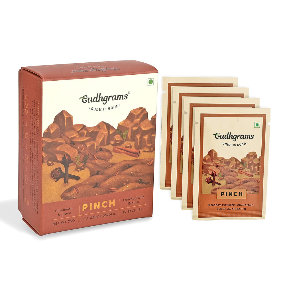 Gudhgrams  GUDH IS GOOD  CINNAMON - CLOVE  At the heart of this flavor lie cloves and cinnamon - a  synergy that soothes the soul. Carried by this fragrant pair and fortified with Brahmi, this flavor