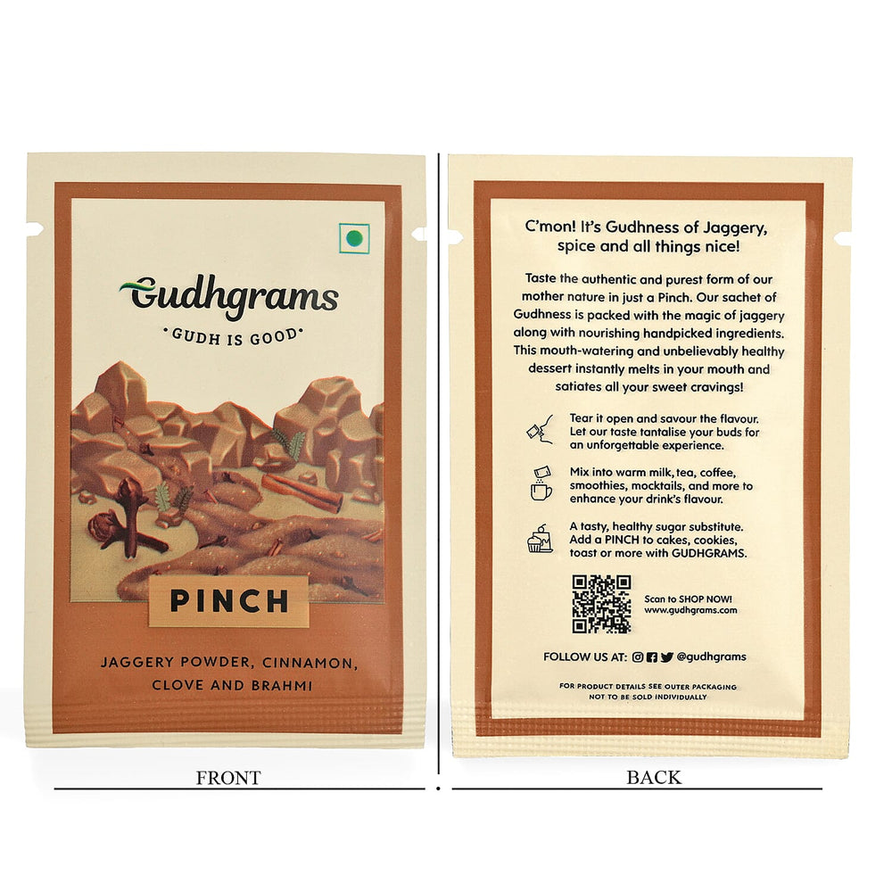 Gudhgrams  GUDH IS GOOD  CINNAMON - CLOVE  At the heart of this flavor lie cloves and cinnamon - a  synergy that soothes the soul. Carried by this fragrant pair and fortified with Brahmi, this flavor