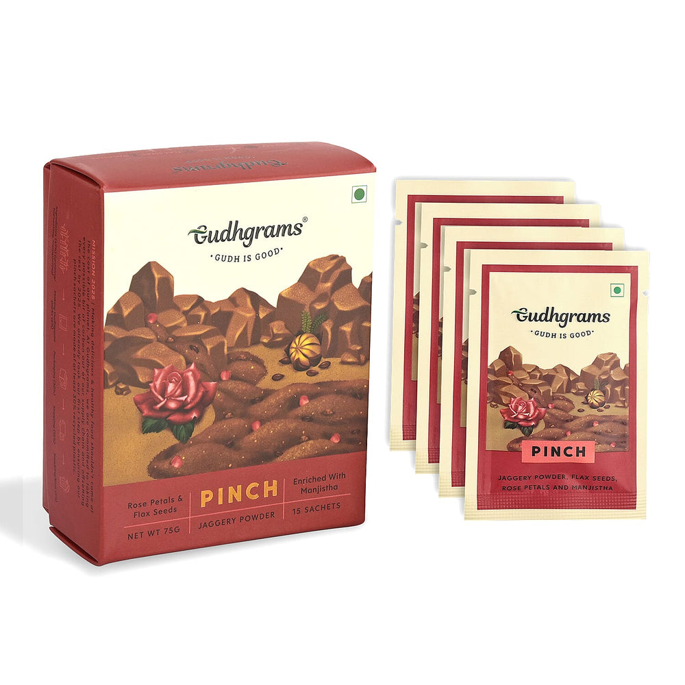 Gudhgrams  PINCH  PINCH-- ROSE - FLAX SEEDS  With the luxury of fragrant Indian rose that fillsthe air with its signature scent.  Enriched with nutrient-rich flax seeds, this is a unique, unmissable c