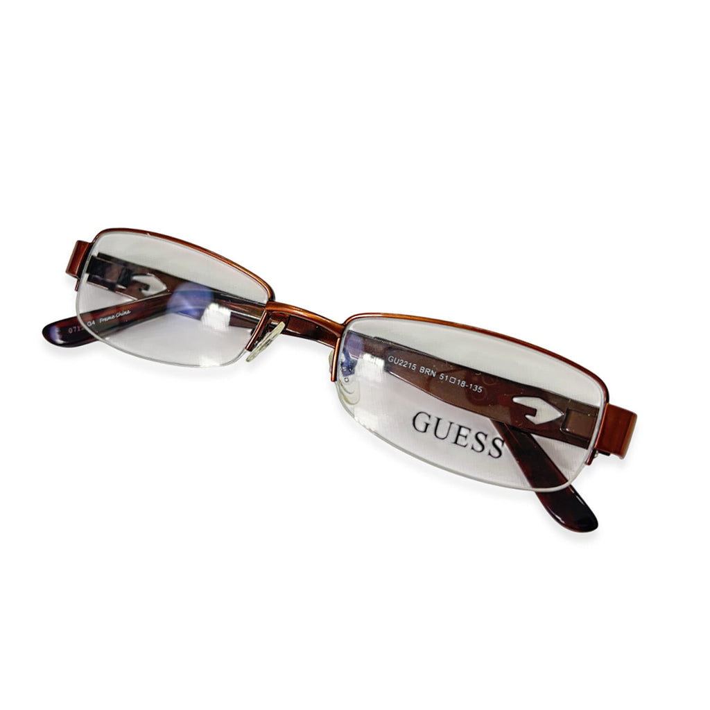 Guess Brown Rectangular Half-Rim Readers With Decorative Guess Logo On Sides (Power 3)