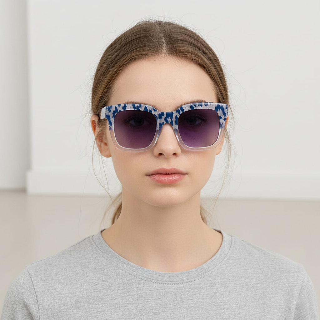 Guess Stylish Crystal Blue Patterned Classic Square Frame Sunglasses - White