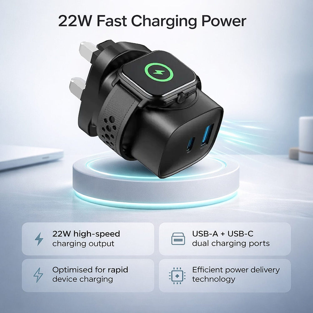 HAVIT 22w Fast Charging 2 Port USB - A & C with Built-in Apple Watch Charger