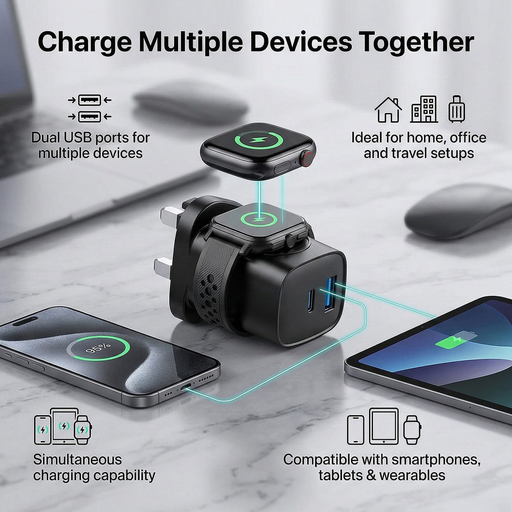 HAVIT 22w Fast Charging 2 Port USB - A & C with Built-in Apple Watch Charger