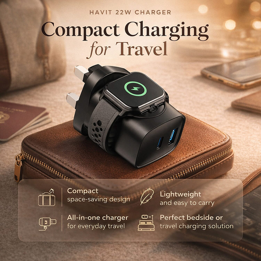 HAVIT 22w Fast Charging 2 Port USB - A & C with Built-in Apple Watch Charger