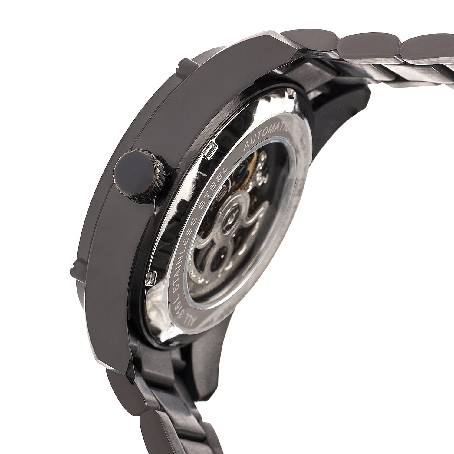 HERITOR Automatic Daniels Sapphire-Coated Mineral Crystal Semi-Skeleton Black Dial 10 ATM Water Resistance with Black Logo-Engraved Stainless Steel Crown & Fold Overl Push Button Bracelet