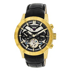 HERITOR Automatic Hannibal Sapphire-Coated Mineral Crystal  Semi-Skeleton Dial Gold Bezel 5 ATM Water Resistance with Black Genuine Leather Crocodile-Embossed Strap