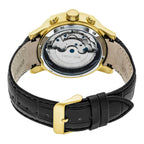 HERITOR Automatic Hannibal Sapphire-Coated Mineral Crystal  Semi-Skeleton Dial Gold Bezel 5 ATM Water Resistance with Black Genuine Leather Crocodile-Embossed Strap