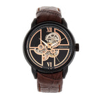 HERITOR Automatic Sanford Sapphire-Coated Mineral Crystal Semi-Skeleton Dial Black Bezel 5 ATM Water Resistance with Brown Genuine Leather Crocodile-Embossed Strap