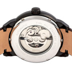 HERITOR Automatic Sanford Sapphire-Coated Mineral Crystal Semi-Skeleton Dial Black Bezel 5 ATM Water Resistance with Brown Genuine Leather Crocodile-Embossed Strap