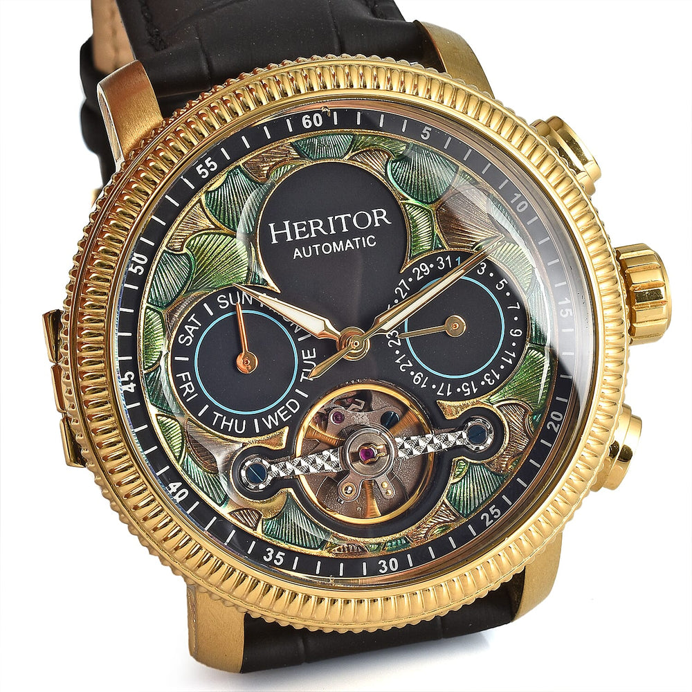 HERITOR Luciano Automatic Movt. 20ATM Water Resistant Green Dial Mens Watch with Silver Colour Stainless Steel Strap and Silver-Tone Case