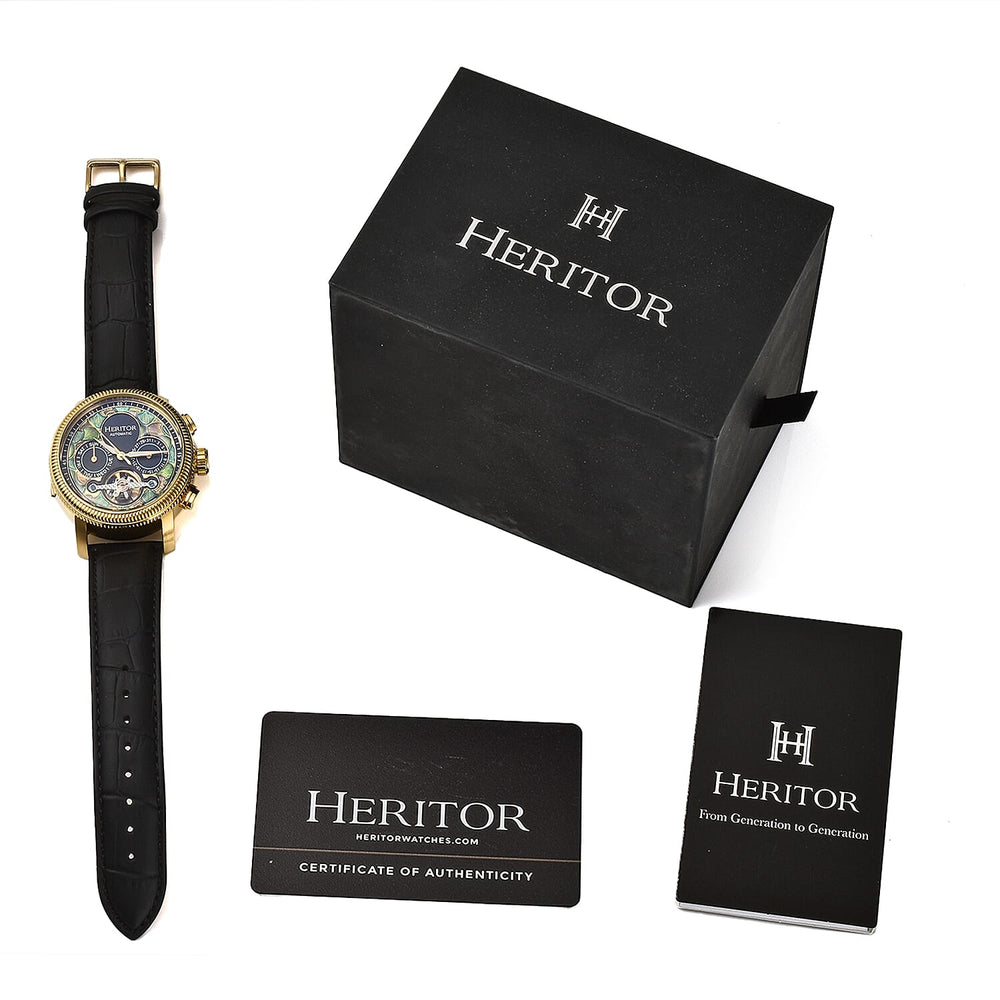 HERITOR Luciano Automatic Movt. 20ATM Water Resistant Green Dial Mens Watch with Silver Colour Stainless Steel Strap and Silver-Tone Case
