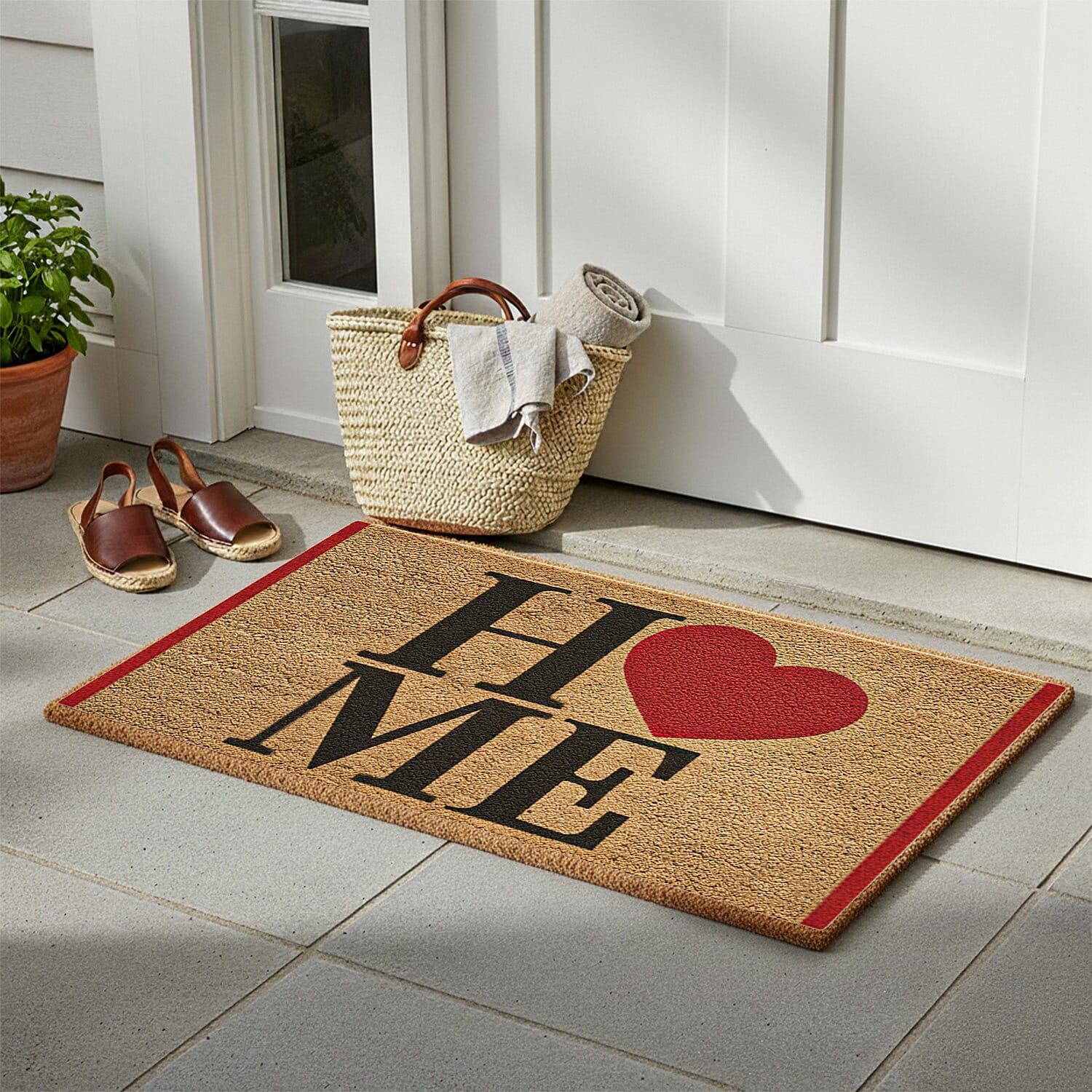 HOME Vinyl-Backed Coir Tufted Printed Doormat (45x75cm) - Brown