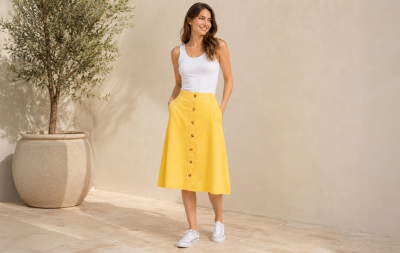 Charlotte West Linen A-Line Midi Skirt