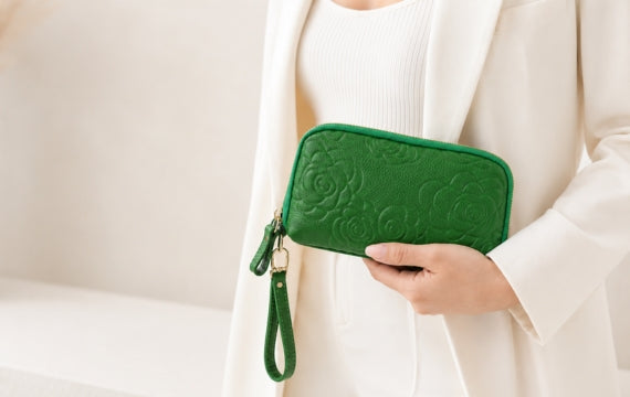 Genuine Leather Floral Wristlet