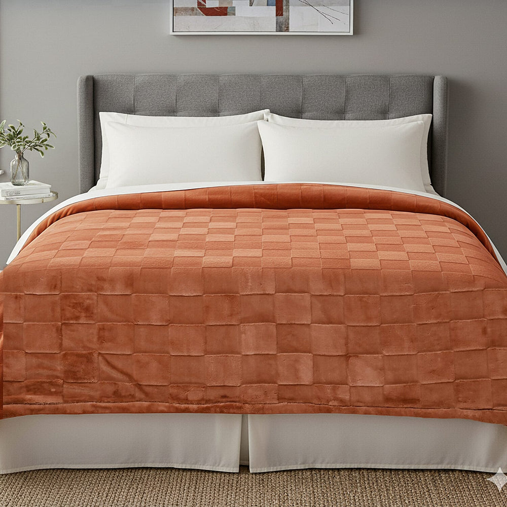 Hush Haven Patterned Blanket (Size 200x1 cm) - Rust & Rust