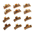 Set of 12 Tortoise Shell - Ribbon Large Hair Claw Clips - Brown Leopard