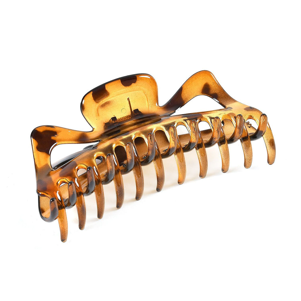 Set of 12 Tortoise Shell - Ribbon Large Hair Claw Clips - Brown Leopard