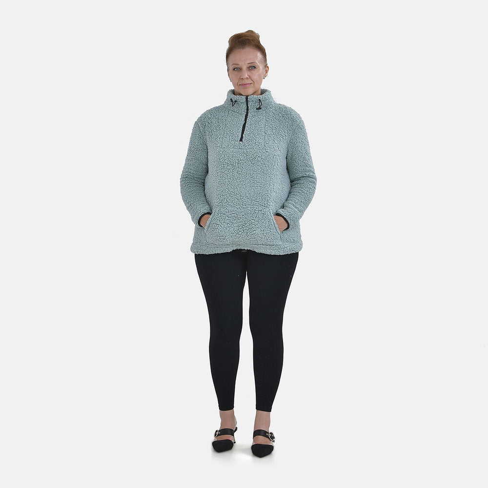 Half Zip Sherpa Sweatshirt With Handy Kangaroo Pocket (Size S) - Blue