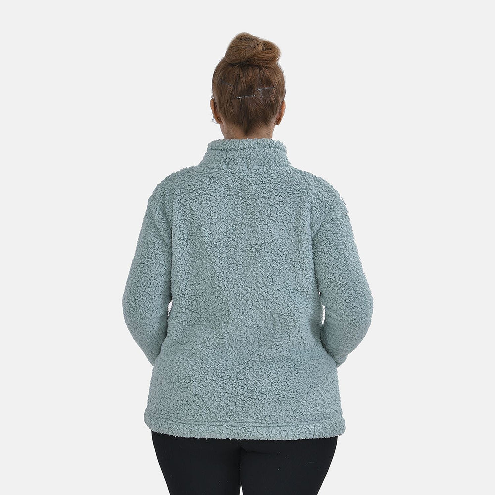 Half Zip Sherpa Sweatshirt With Handy Kangaroo Pocket (Size S) - Blue