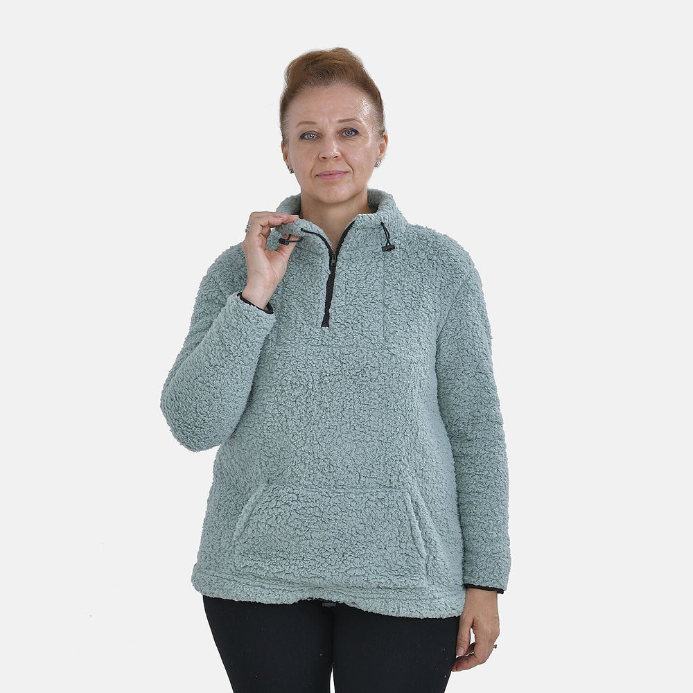 Half Zip Sherpa Sweatshirt With Handy Kangaroo Pocket (Size S) - Blue