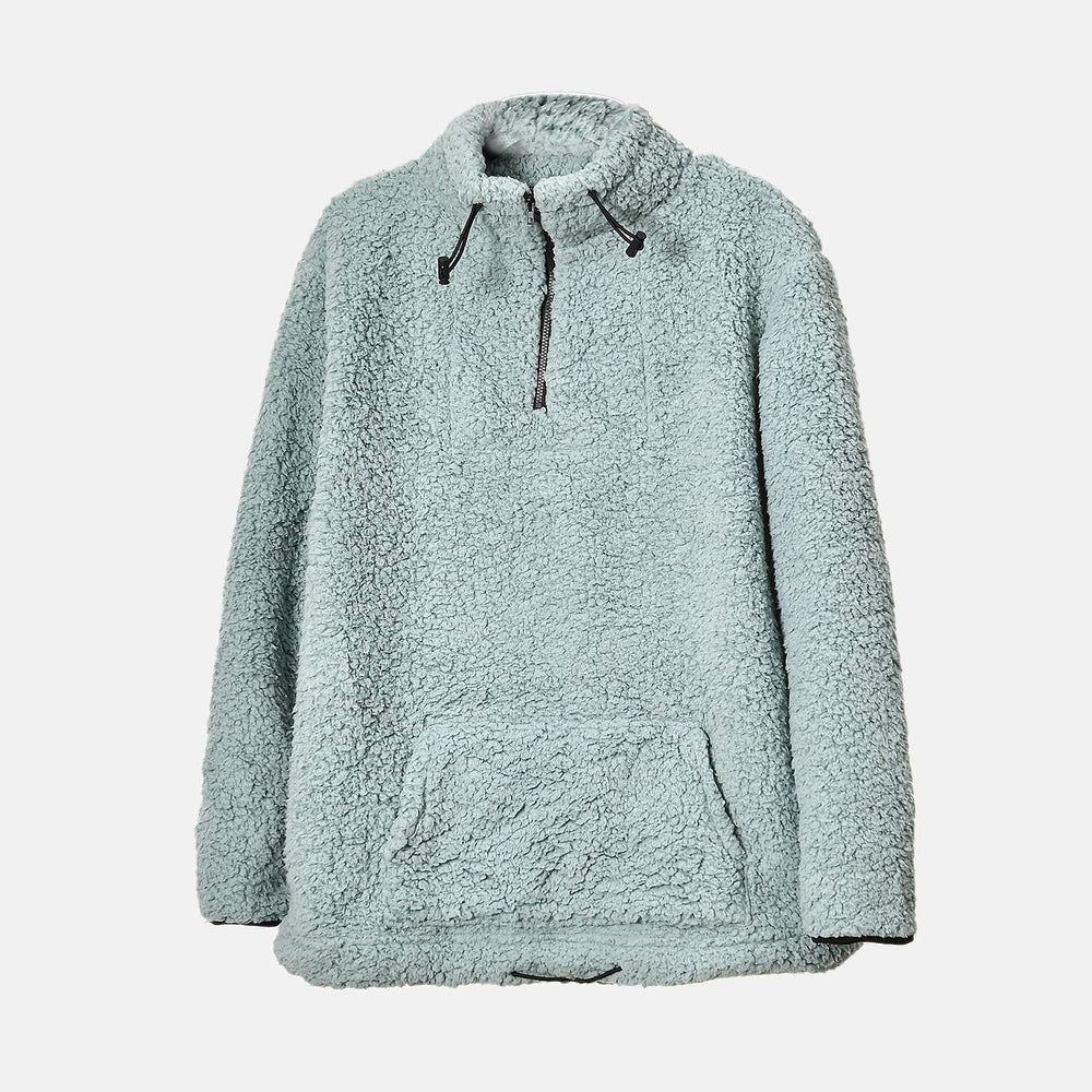 Half Zip Sherpa Sweatshirt With Handy Kangaroo Pocket (Size S) - Blue