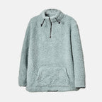 Half Zip Sherpa Sweatshirt With Handy Kangaroo Pocket (Size S) - Blue