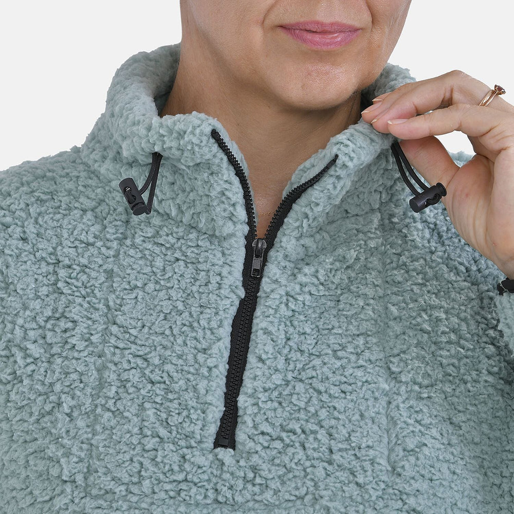 Half Zip Sherpa Sweatshirt With Handy Kangaroo Pocket (Size S) - Blue