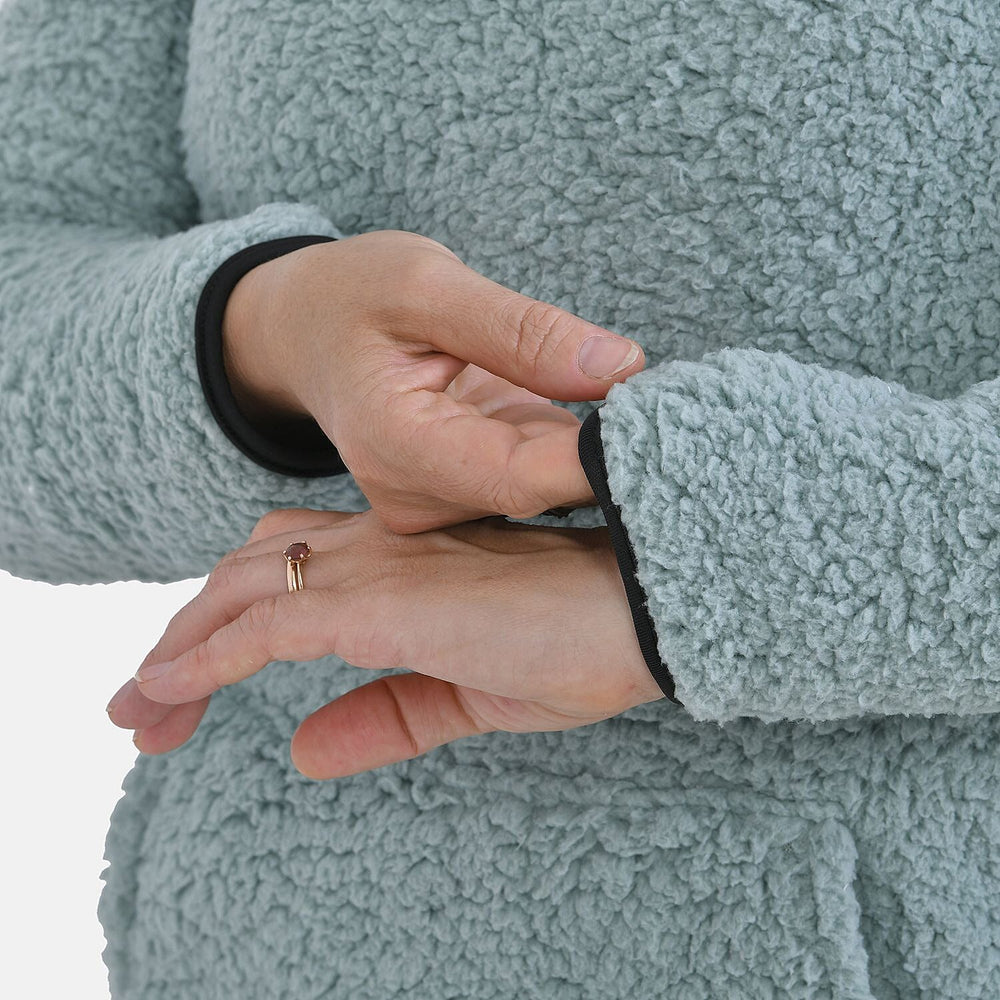 Half Zip Sherpa Sweatshirt With Handy Kangaroo Pocket (Size S) - Blue