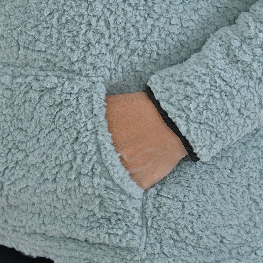 Half Zip Sherpa Sweatshirt With Handy Kangaroo Pocket (Size S) - Blue