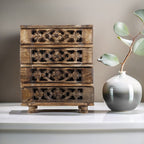 Hand Carved Mango Wood 4 Drawer Chest (Size 22x12x27 cm)