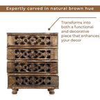 Hand Carved Mango Wood 4 Drawer Chest (Size 22x12x27 cm)
