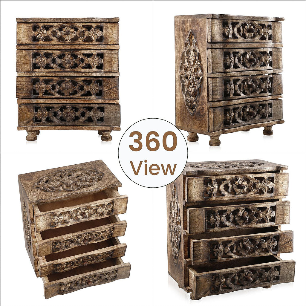 Hand Carved Mango Wood 4 Drawer Chest (Size 22x12x27 cm)