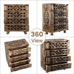 Hand Carved Mango Wood 4 Drawer Chest (Size 22x12x27 cm)