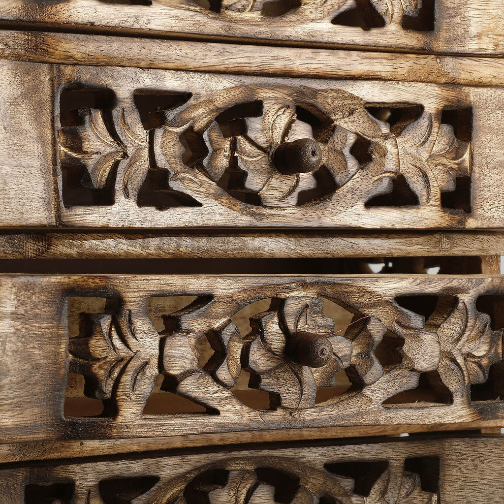 Hand Carved Mango Wood 4 Drawer Chest (Size 22x12x27 cm)